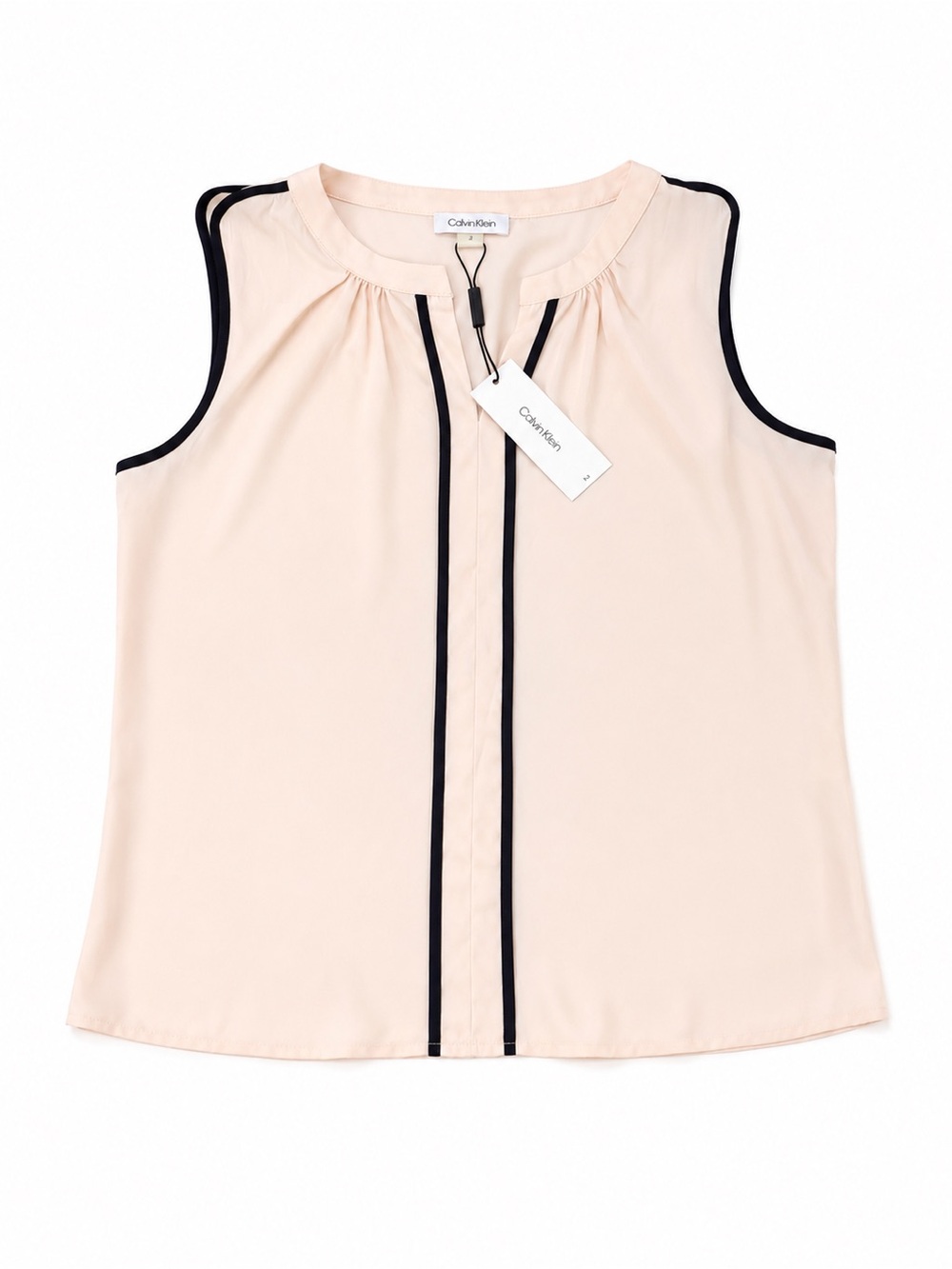 Calvin Klein Women's Sleeveless Blouse Top Blush Pink Black Trim Size S NWT